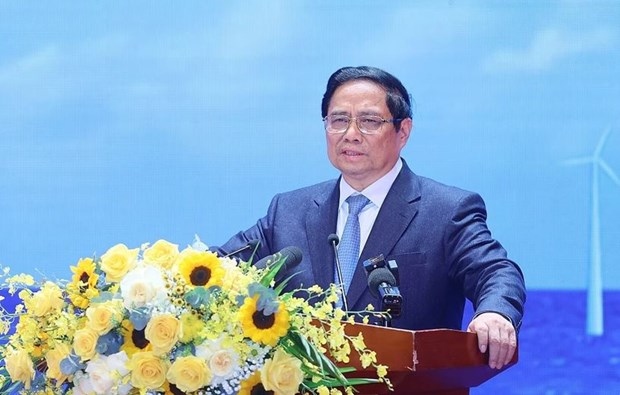 Prime Minister Pham Minh Chinh speaks at a hybrid conference held in Hanoi on January 8 to evaluate Petrovietnam's performance in 2023 and outline tasks for this year.