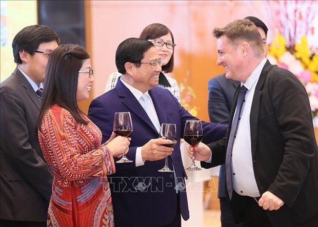 Prime Minister Pham Minh Chinh and his spouse host a banquet for diplomatic corps in Vietnam on January 24 on the occasion of the Lunar New Year (Tet) Festival. (Photo: VNA) 