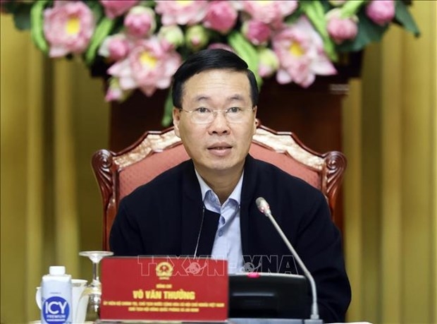 Politburo member, President Vo Van Thuong chairs the 4th meeting of the Council of National Defence and Security. (Photo: VNA)