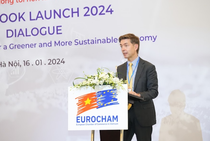 EU Ambassador to Vietnam Julien Guerrier speaks at the launch