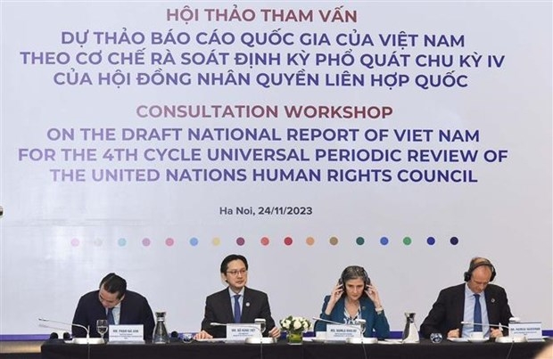 Deputy Foreign Minister Do Hung Viet chairs the Consultation Workshop on the Draft National Report of Vietnam for the 4th Cycle Universal Periodic Review of the UN Human Rights Council. (Photo: VNA)