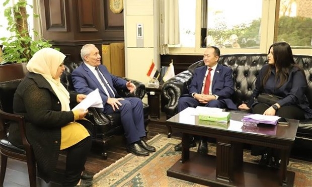 Vietnamese Ambassador to Egypt Nguyen Huy Dung has a working session with Governor of Luxor Mustafa Mohamed Alham Khaled (Photo: VNA)