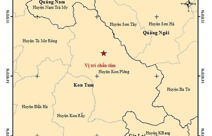 The red star is the place where the 4.0 magnitude quake jolts Kon Plong district on February 7 (Photo: Institude of Geophysics)