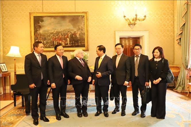 President of Ireland Michael D. Higgins (third from left) and Vietnamese Minister of Foreign Affairs Bui Thanh Son. (Photo: VNA)