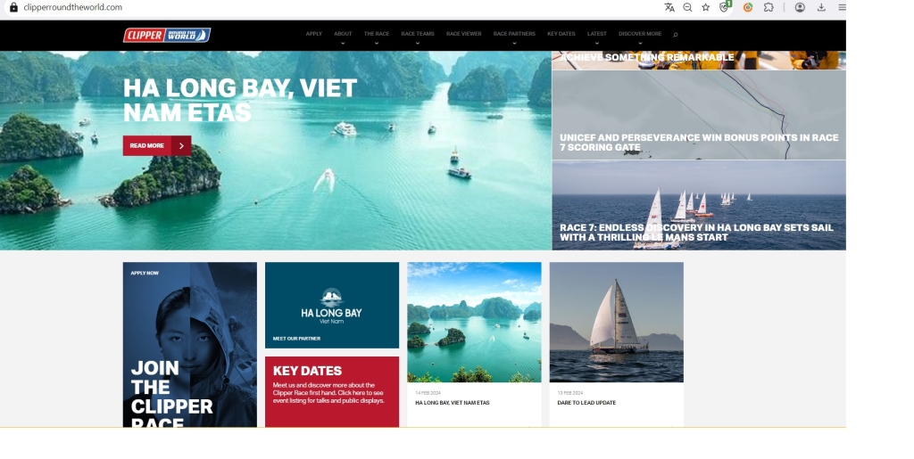 Information about the Ha Long Bay stage on the frontpage of  Clipper 2023-24 Round the World Yacht Race website