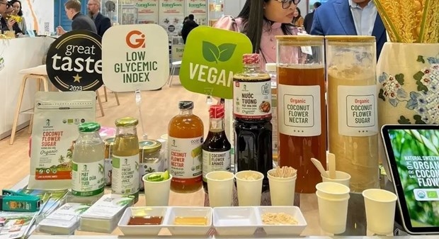 Liquid aminos, sugar, and vinegar from coconut flower by Sokfarm Vietnam showcased at Biofach 2024