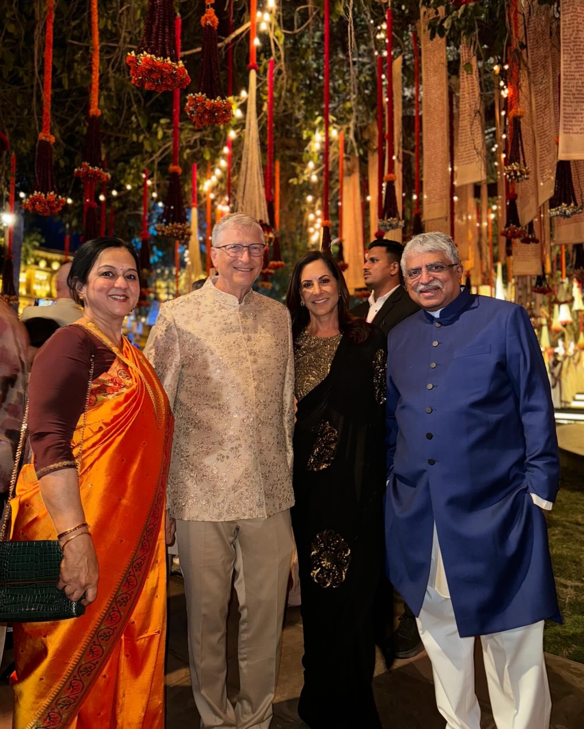 American billionaire Bill Gates and his partner Paula Hurd pose for a photo at a pre-wedding party of Asia's richest billionaire Mukesh Ambani's son in India. (Photo: Instagram Bill Gates)