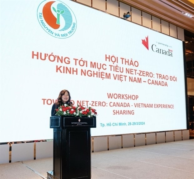Canadian Minister of Export Promotion, International Trade, and Economic Development Mary Ng delivers her opening remarks at the workshop.
