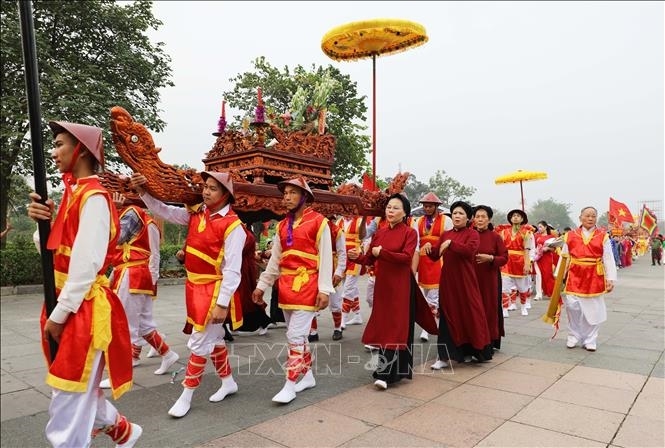 Villagers take part in a palanquin procession to commemorate nation’s ancestors - Hung Kings. (Photo: VNA)