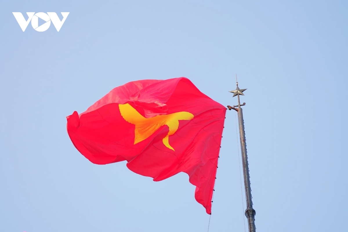 The flag flutters amid the breeze on Hien Luong Flag Tower.