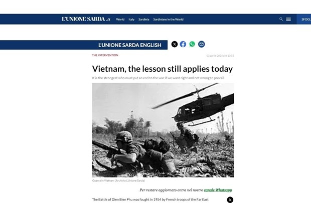 The article on the Dien Bien Phu Victory published on L’Unione Sarda (Screenshot photo)