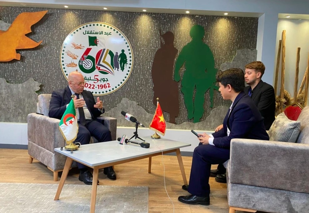 Algerian Minister of Mujahideen (War Veterans) and Rights Holders Laid Rebiga grants an interview to VietnamPlus E-newspaper. (Photo: VNA)