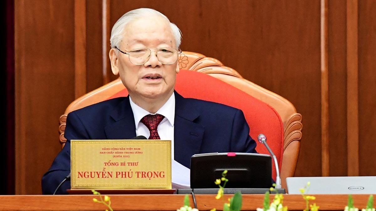 General Secretary Nguyen Phu Trong gives a closing speech at the ninth session of the 13th Party Central Committee