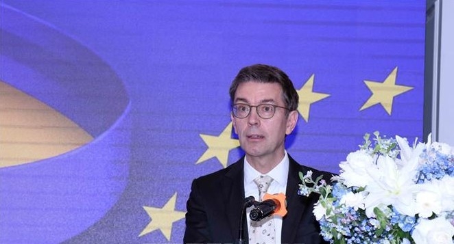 EU Ambassador to Vietnam Julien Guerrier speaks at the celebration of Europe Day 2024