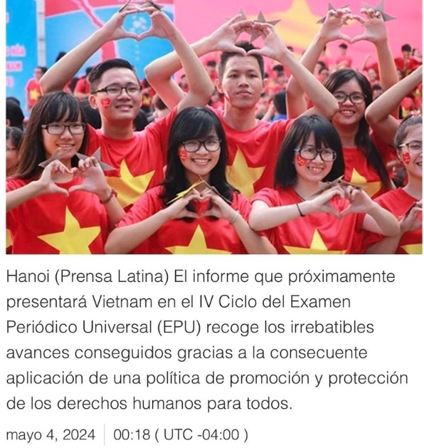 The article on human rights in Vietnam published by Prensa Latina (Screenshot photo)