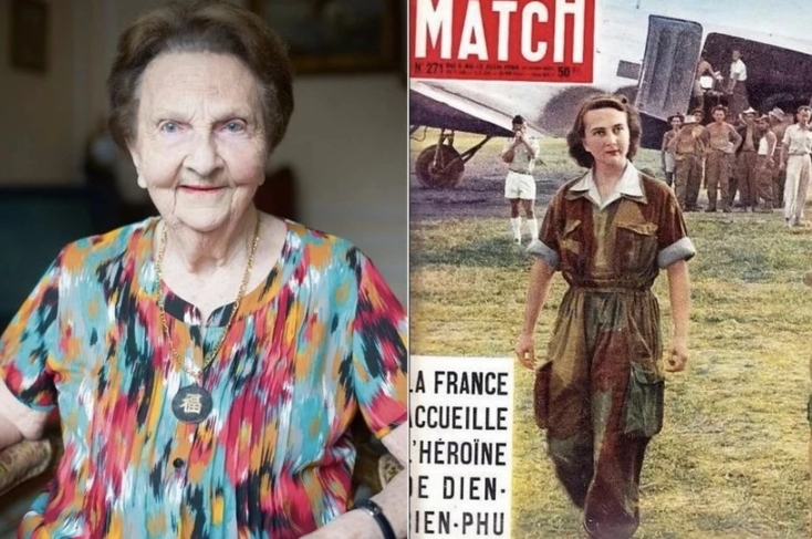 The front page of Paris Match magazine publishes an image of female flight nurse Geneviève de Galard being released, returning from the Dien Bien Phu campaign. (Photo courtesy of Geneviève de Galard)