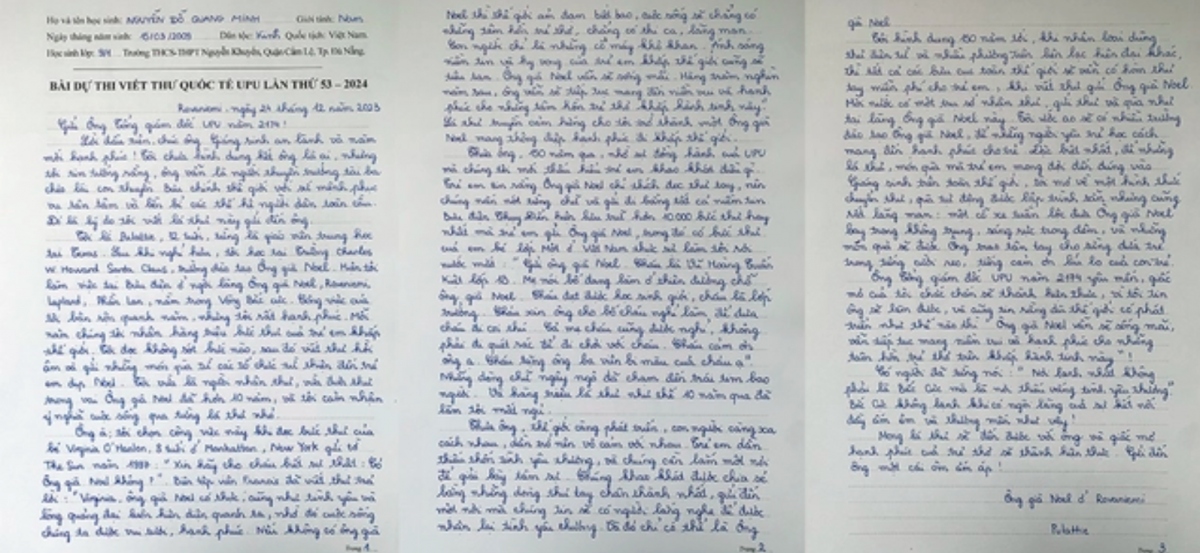 A letter from a ninth-grade student in Da Nang wins first prize at the Universal Postal Union (UPU)’s 53rd International Letter Writing Competition in Vietnam.