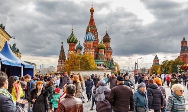 Tourists near the popular Saint Basil's Cathedral, an Orthodox church, in Red Square in Moscow. Photo courtesy of Russian Visa