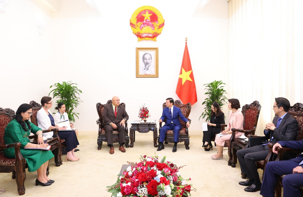  Deputy Prime Minister Tran Hong Ha (R)  hosts WHO Regional Director for the Western Pacific Dr. Saia Ma’u Piukala (Photo:VGP)