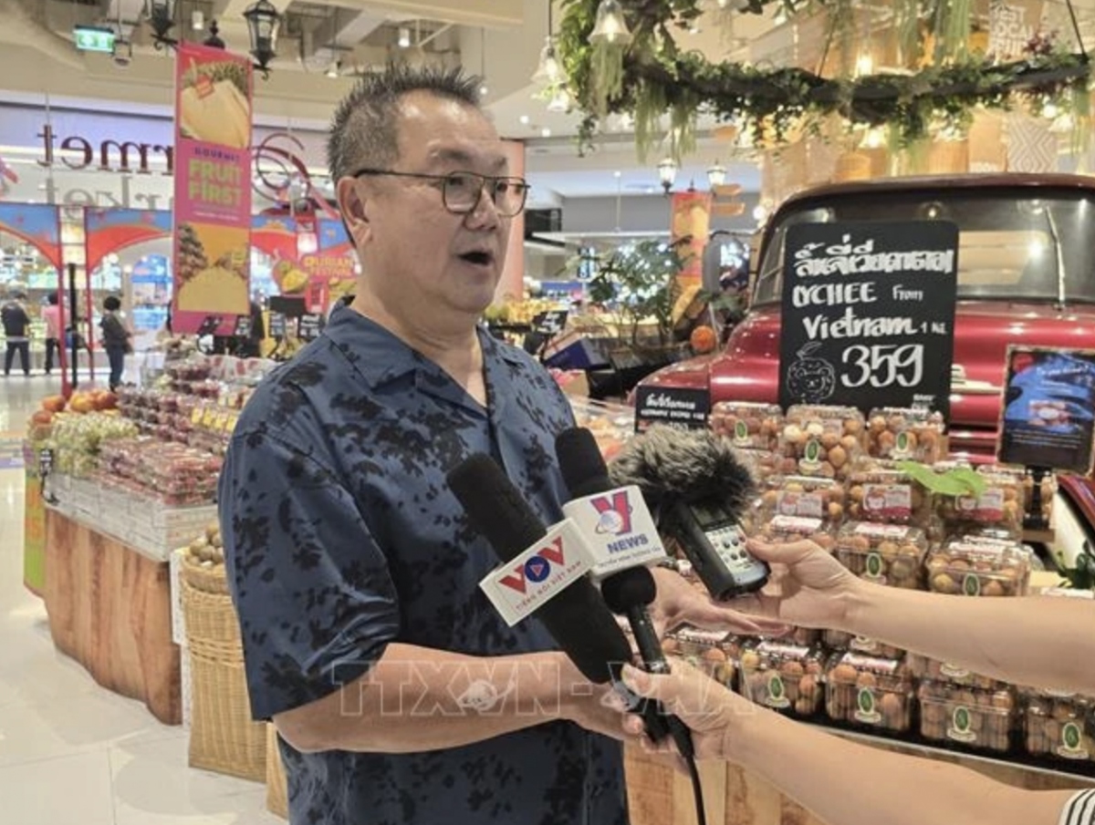 Pumin Piyawanich, a representative of Ekthai company - the importer of lychees for sale at Gourmet Market - Siam Paragon commercial centre. 