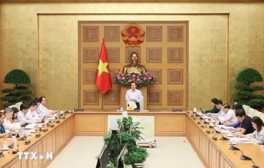 Deputy Prime Minister Le Minh Khai speaks at the meeting.