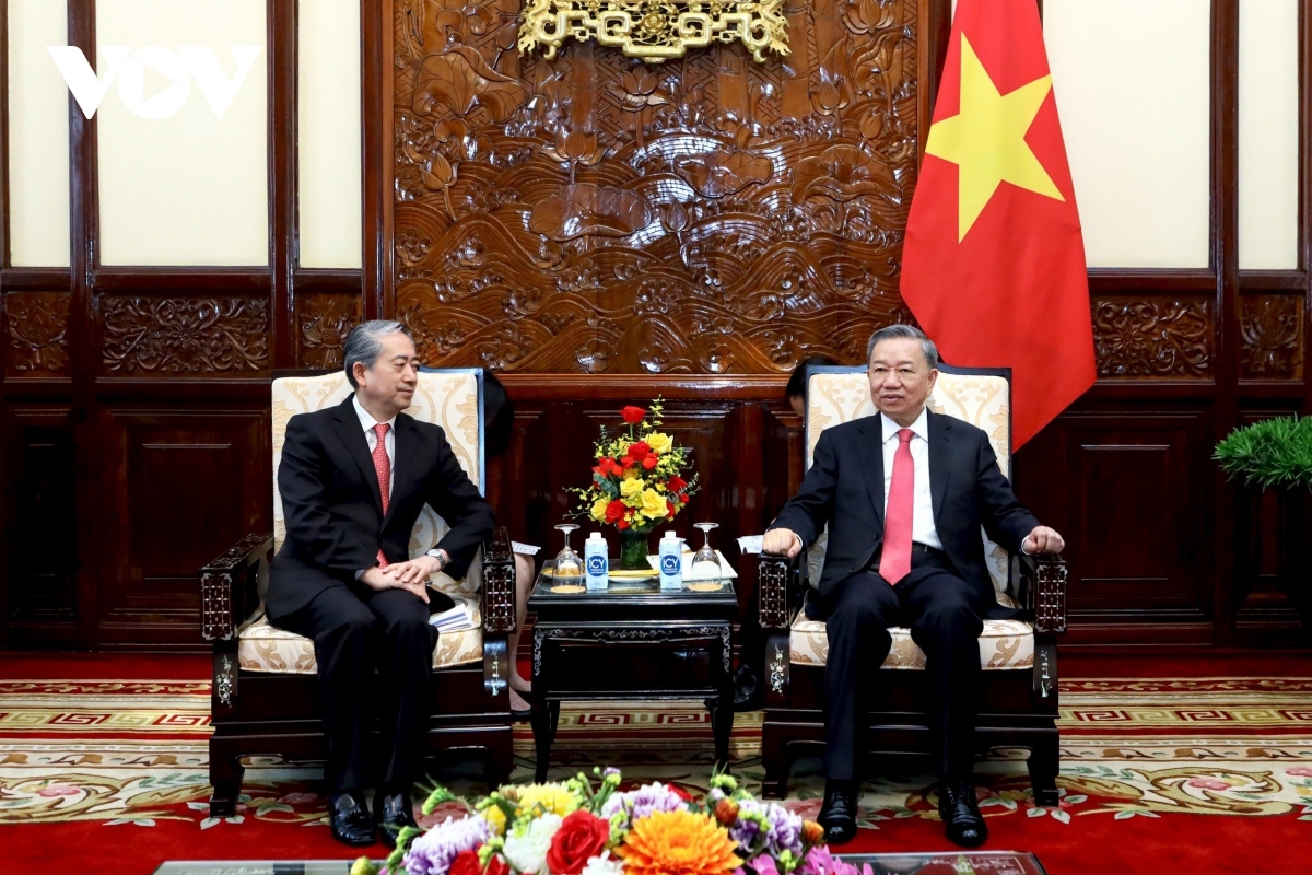 Newly elected President To Lam and Chinese Ambassador Xiong Bo during their meeting in Hanoi on June 11