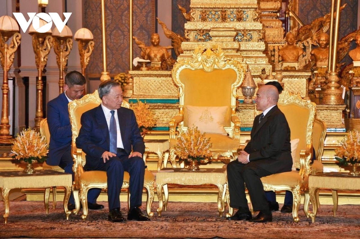 Vietnamese President To Lam (L) and Cambodian King Norodom Sihamoni