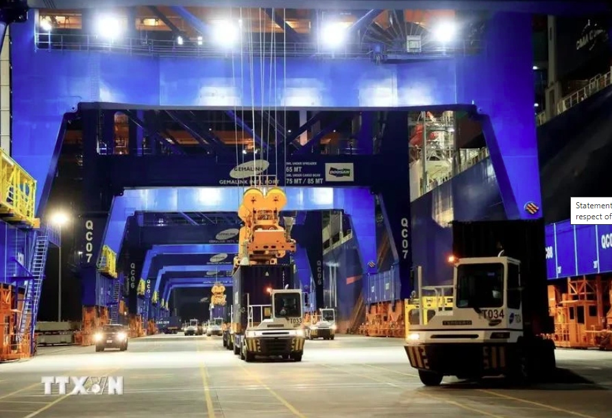 Transporting containers at Gemalink International Port, Phu My town, Ba Ria-Vung Tau province
