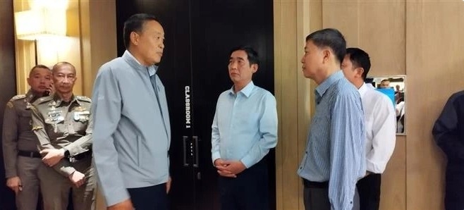 Thai Prime Minister Srettha Thavisin and Vietnamese Ambassador to Thailand Pham Viet Hung (4th, from left) at the incident scene