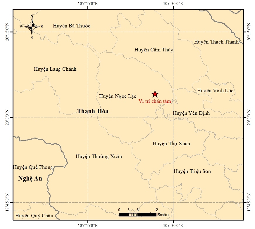The epicentre of the 4.1 magnitude earthquake in Thanh Hoa is located at a depth of approximately 10km