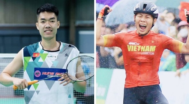 Badminton player Le Duc Phat (L) and cyclist Nguyen Thi That (R) will hold the Vietnamese national flag during the opening ceremony of the 33rd Summer Olympic Games. (Photo: anninhthudo.vn)
