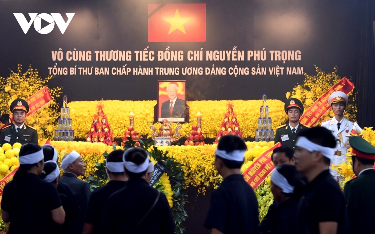 The State funeral is taking place at the National Funeral House in Hanoi where the Party leader's body is lying in state