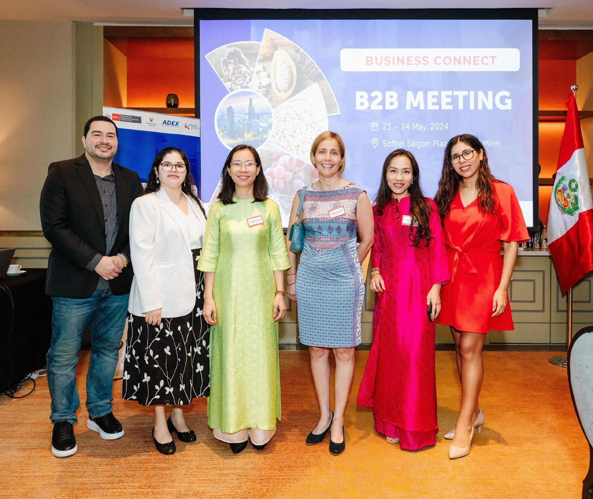 Peruvian Ambassador to Vietnam Patricia Yolanda Rasez (third from right) at a trade promotion programme held in Ho Chi Minh City in May 2024 by the Embassy of Peru