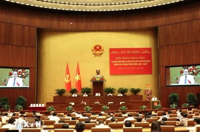 NA Chairman Tran Thanh Man speaks at the scientific conference in Hanoi on August 29. (Photo: VNA)