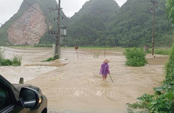 Fooding triggered by heavy rains in Binh Gia district, Lang Son province, on July 30, 2024.