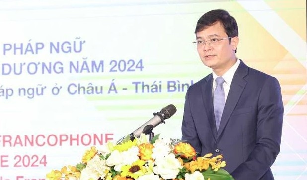First Secretary of the HCMYU Central Committee Bui Quang Huy addresses the forum.
