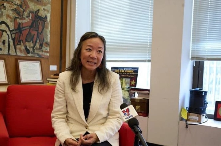 History Professor Nguyen Thi Lien Hang from Columbia University grants an interview to the Vietnam News Agency. (Photo: VNA)