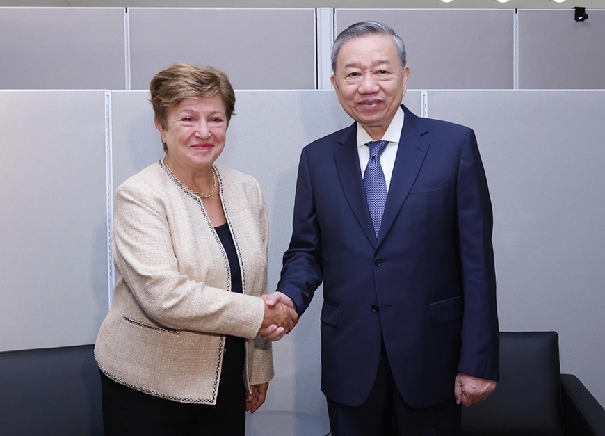 General Secretary and President To Lam (R) meets with IMF Managing Director Kristalina Georgieva in New York on September 24 as part of his ongoing working trip to the US for the High-Level Week of the 79th UN General Assembly