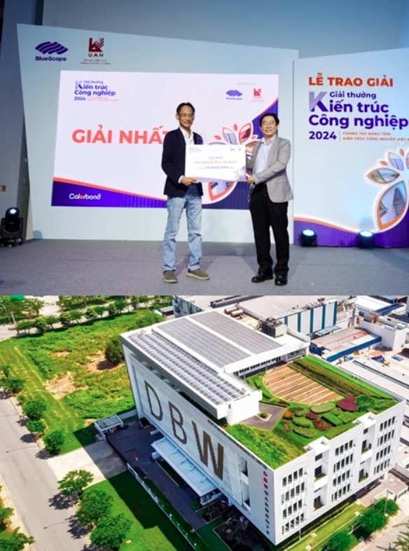 The design of the DBW Garment Factory project by Viet Engineering Value Construction Consultants JSC wins first prize at the 2024 Vietnam Industrial Architecture Award held in HCM City on September 20. (Photo courtesy of NS BlueScope Vietnam)
