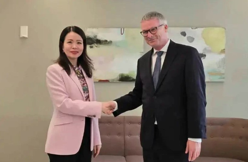 Deputy Foreign Minister Nguyen Minh Hang (L) and Danish Permanent Secretary of State for Foreign Affairs Jeppe Tranholm-Mikkelsen. 