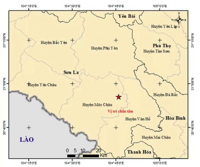 The earthquake occurs in Moc Chau district on September 23 morning.
(Photo: Institute of Geophysics)
