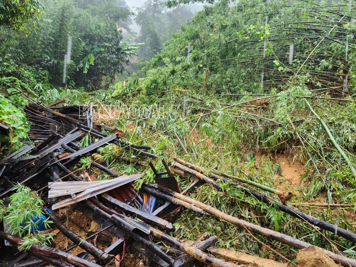Wooden houses have collapsed after a landslide hit Phin Chai village, Lao Cai province, on September 9. (Photo: baolaocai)