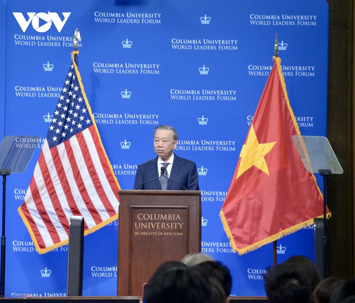 Party General Secretary and President To Lam of Vietnam delivers an important policy speech at Columbia University on September 23 (local time)