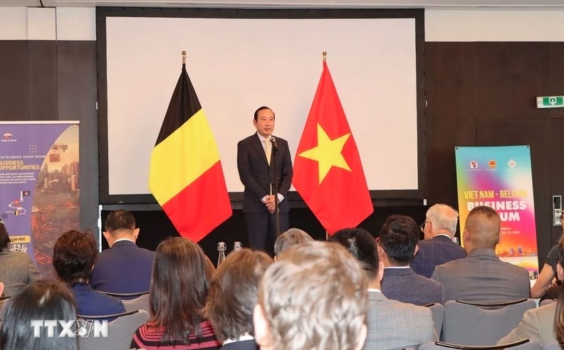 Vietnamese Ambassador to Belgium Nguyen Van Thao addresses the event. (Photo: VNA)