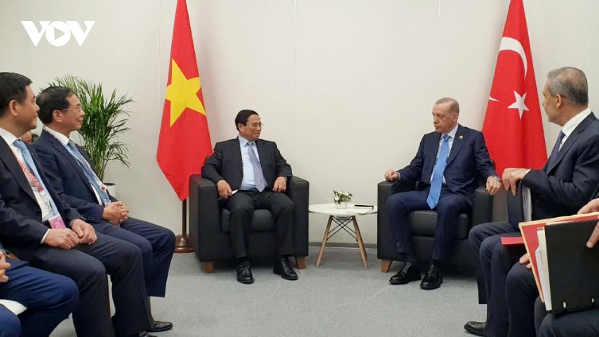 Vietnamese Prime Minister Pham Minh Chinh meets Turkish President Recep Tayyip Erdogan on the sidelines of the 16th BRICS Summit in Kazan, Russia, on October 23.