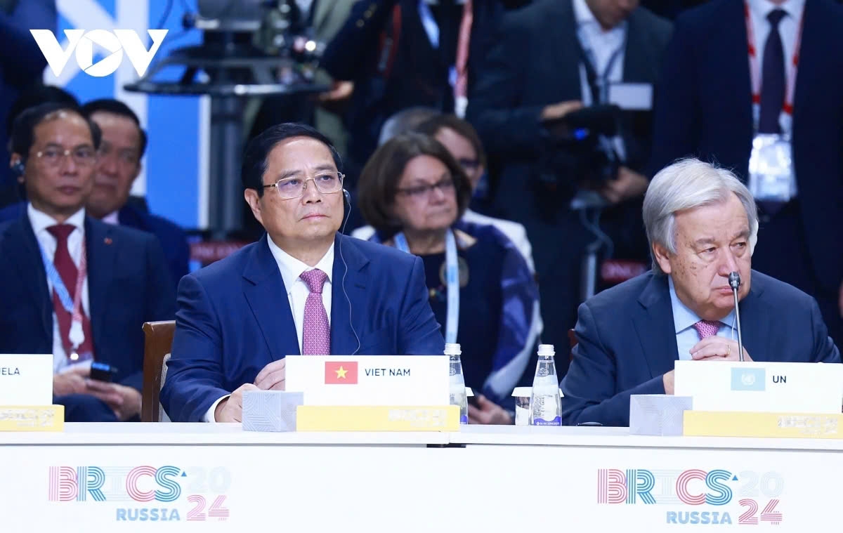 Vietnamese Prime Minister Pham Minh Chinh joins other leaders at the plenary session of the 16th BRICS Summit in Kazan, Russia, on October 24