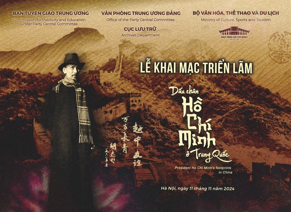 A poster of the exhibition "President Ho Chi Minh's Footprints in China" in Hanoi. (Photo: Ho Chi Minh Museum)