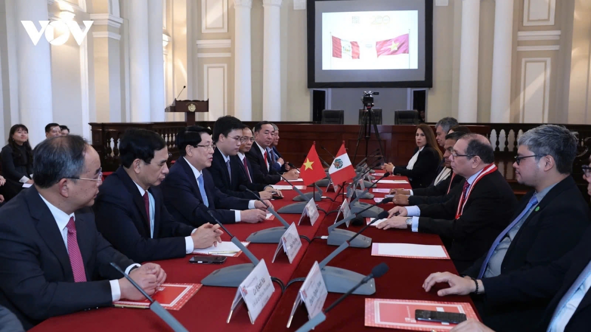 State President Luong Cuong meets President of the Supreme Court of Peru Javier Arévalo Vela in Lima on November 13