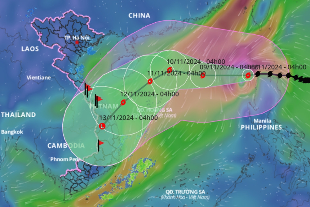 Tyohoon Yinxing has moved into the East Sea, heading towards central Vietnam. (Photo: VNDMS)