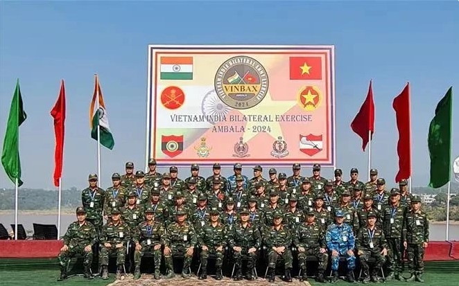 Vietnamese officers and soldiers at the fifth annual Vietnam-India Bilateral Army Exercise
